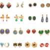 Fashion vintage 18K gold earrings Gemstone design, classic luxury jewelry
