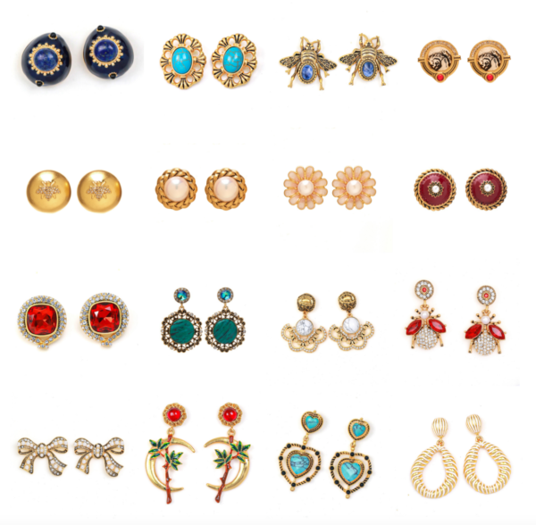 18K Gold Handmade Earrings – Imitation Gemstone Gorgeous Vintage Design, Luxury Earrings for Women