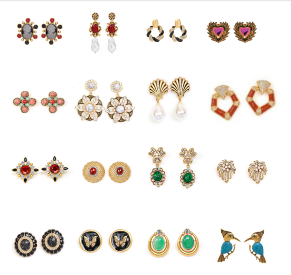 Handmade Fashion Vintage Earrings – 18K Gold Plated, Gemstone Extensions, Classic Design