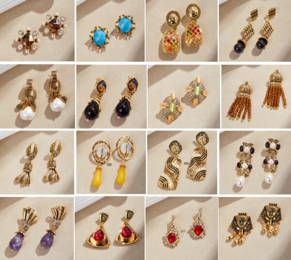 Classic retro earrings with gold-plated gemstone design, showing court fashion and elegance