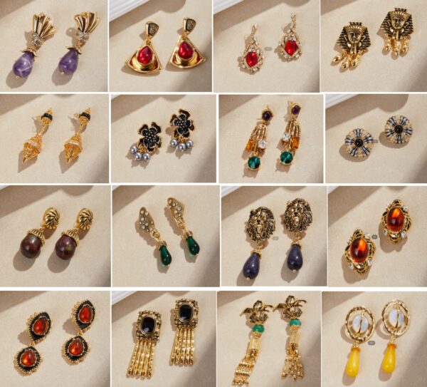 Palace style retro earrings, gold-plated gemstone earrings, fashion and elegance coexist