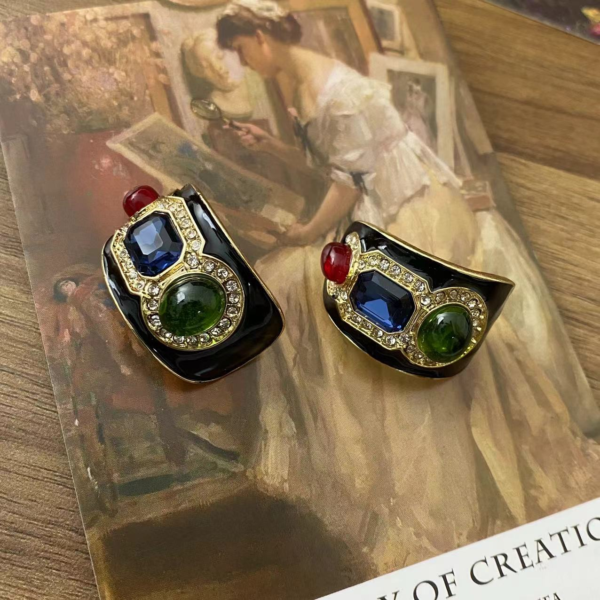 Fashion Gorgeous Pendant Elegant Vintage Earrings Artificial Gemstone 925 Silver Earrings - 图片 9