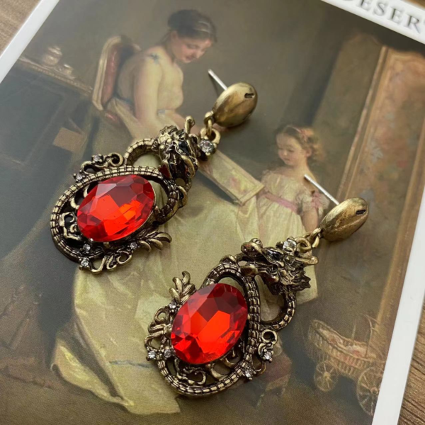 Fashion Gorgeous Pendant Elegant Vintage Earrings Artificial Gemstone 925 Silver Earrings - 图片 3