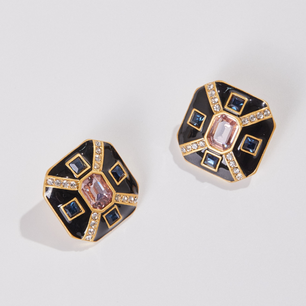 Handmade 18k gold-plated heavy craft retro earrings enamel glass beads earrings - 图片 2