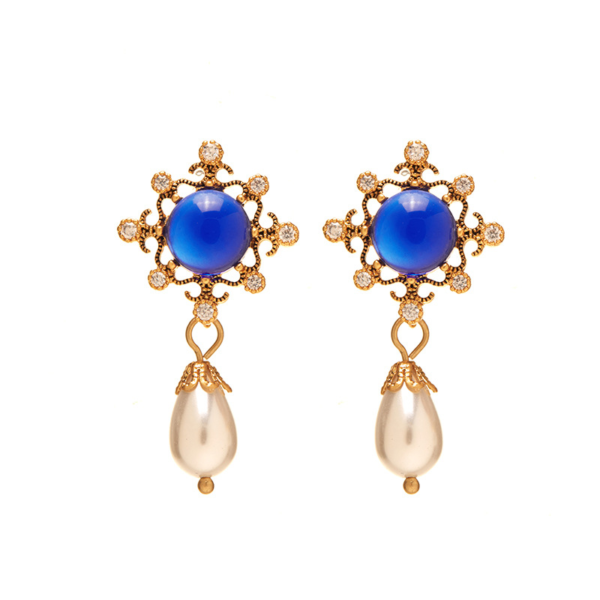 18K Gold Vintage Earrings – Handcrafted, Imitation Gemstone Design, Classic and Elegant Women’s Jewelry - 图片 15