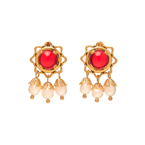 18K Gold Vintage Earrings – Handcrafted, Imitation Gemstone Design, Classic and Elegant Women’s Jewelry - 图片 7