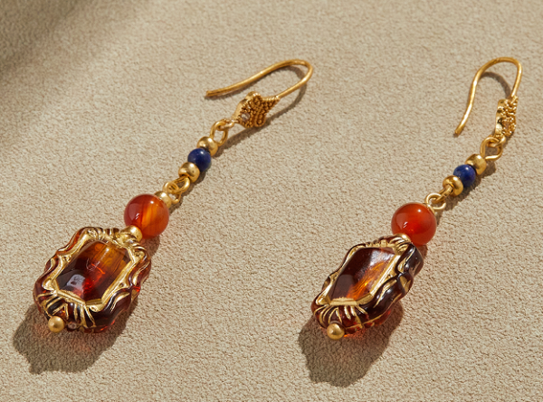 Handmade 18K Gold Imitation Gemstone Vintage Earrings – Heavy Craftsmanship Vintage Design, Elegant and Gorgeous - 图片 6