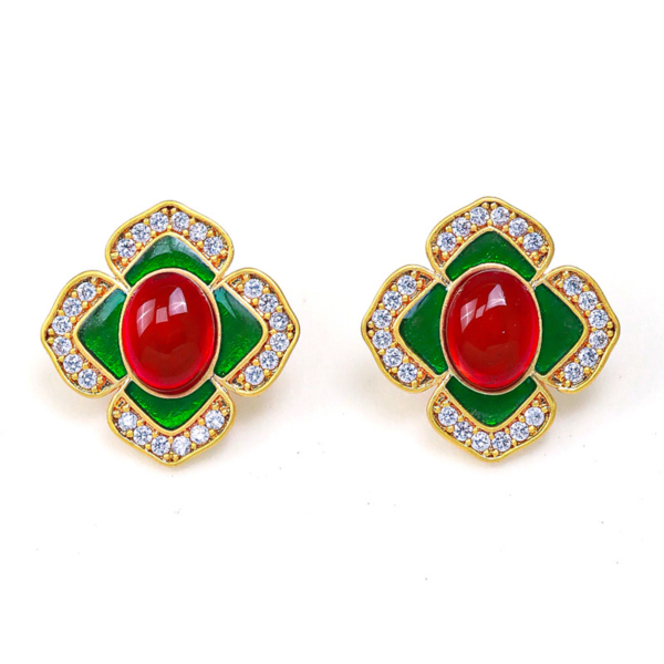 Handmade 18K Gold Simulated Gemstone Gorgeous Vintage Earrings – Exquisite Craftsmanship, Elegant and Luxurious Design - 图片 15