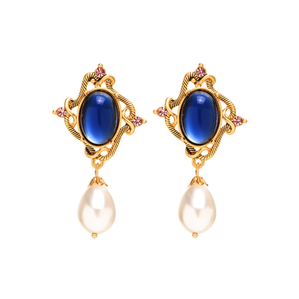 Handmade 18K Gold Simulated Gemstone Gorgeous Vintage Earrings – Exquisite Craftsmanship, Elegant and Luxurious Design - 图片 14