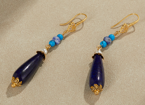 18K Gold Vintage Earrings – Handcrafted, Imitation Gemstone Design, Classic and Elegant Women’s Jewelry - 图片 16