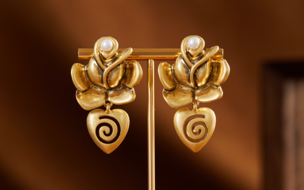 18K Gold Vintage Earrings – Handcrafted, Imitation Gemstone Design, Classic and Elegant Women’s Jewelry - 图片 7