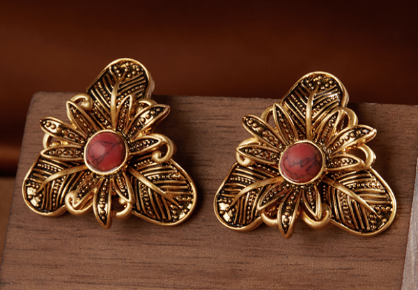 Fashion vintage 18K gold earrings Gemstone design, classic luxury jewelry (复制) - 图片 3