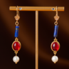 Heavy craftsmanship handmade 18K gold earrings – red agate pearl earrings lapis lazuli red glass earrings - 图片 7