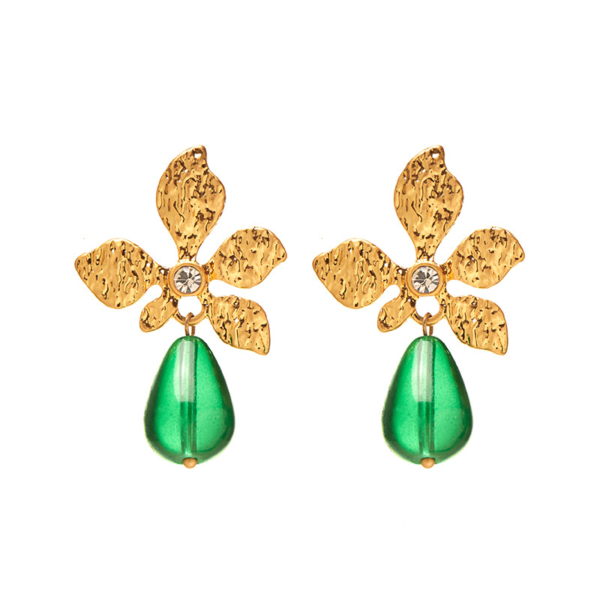 Fashion vintage 18K gold earrings Gemstone design, classic luxury jewelry - 图片 13