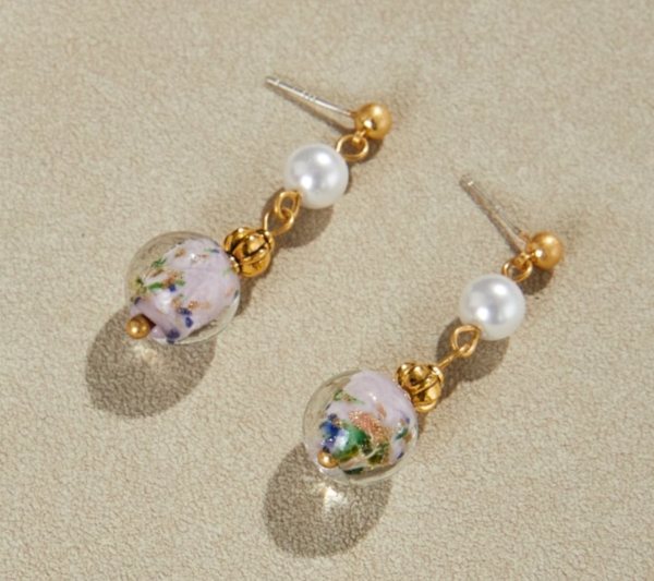 Handmade 18k gold-plated heavy craft retro earrings enamel glass beads earrings - 图片 3