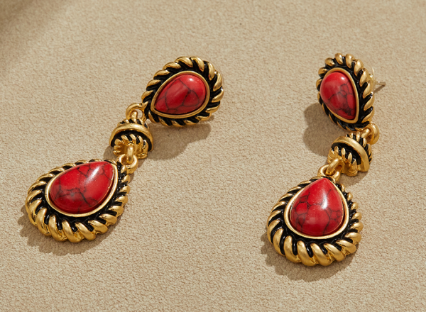 Fashion vintage 18K gold earrings Gemstone design, classic luxury jewelry (复制) - 图片 14