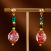 Heavy craftsmanship handmade 18K gold earrings – red agate pearl earrings lapis lazuli red glass earrings - 图片 3
