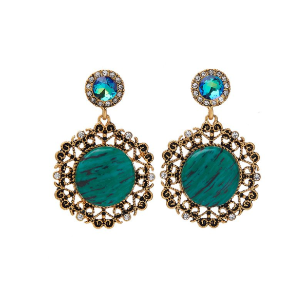 18K Gold Handmade Earrings – Imitation Gemstone Gorgeous Vintage Design, Luxury Earrings for Women - 图片 9