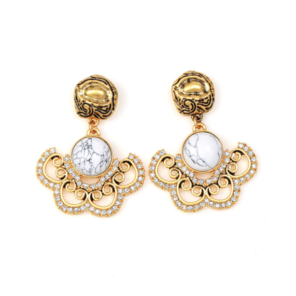 18K Gold Handmade Earrings – Imitation Gemstone Gorgeous Vintage Design, Luxury Earrings for Women - 图片 8