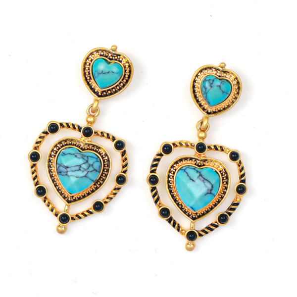 18K Gold Handmade Earrings – Imitation Gemstone Gorgeous Vintage Design, Luxury Earrings for Women - 图片 4