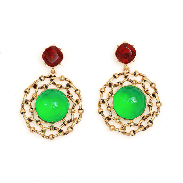 Style Vintage 18K Gold Earrings – Handmade, Gorgeous Simulated Gemstones, Exquisite Luxury - 图片 3