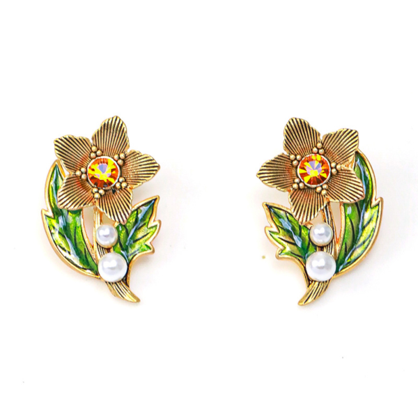 Fashion Vintage Handmade Earrings – 18K Gold Plated, Beautiful Simulated Gemstone Design - 图片 6