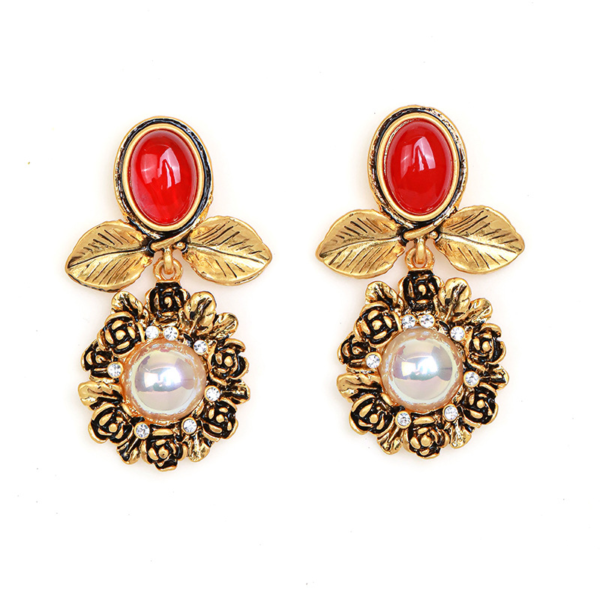 Fashion Vintage Handmade Earrings – 18K Gold Plated, Beautiful Simulated Gemstone Design - 图片 12