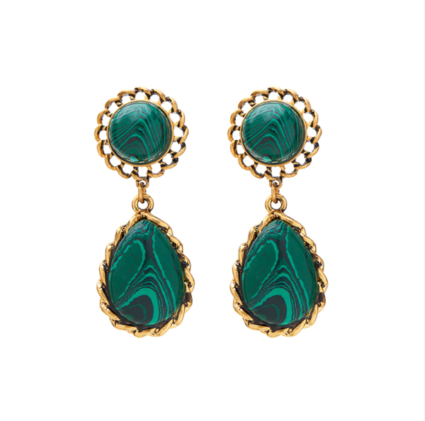 Gorgeous Vintage 18K Gold Earrings – Imitation Gemstone Design, Luxurious and Elegant Women’s Jewelry - 图片 2