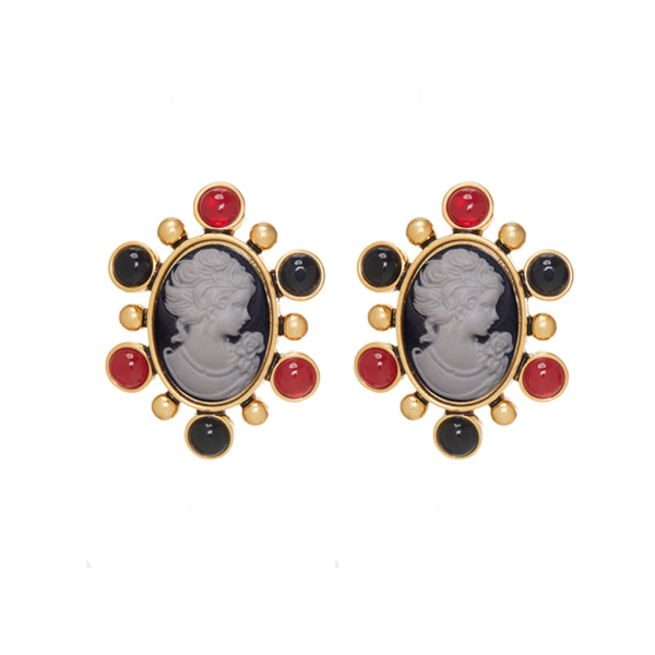 Handmade Fashion Vintage Earrings – 18K Gold Plated, Gemstone Extensions, Classic Design - 图片 2