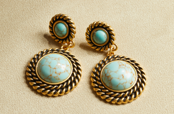 Gorgeous Vintage Handmade Earrings – 18K Gold Simulated Gemstone Design, Exquisite and Luxurious - 图片 16