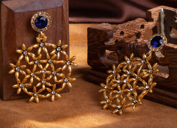 Gorgeous Vintage Handmade Earrings – 18K Gold Simulated Gemstone Design, Exquisite and Luxurious - 图片 14