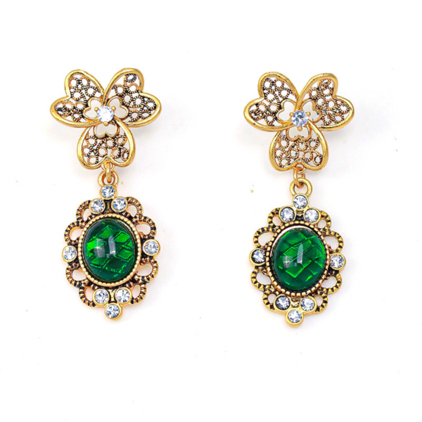 Handmade Fashion Vintage Earrings – 18K Gold Plated, Gemstone Extensions, Classic Design - 图片 9