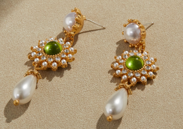 Gorgeous Vintage Handmade Earrings – 18K Gold Simulated Gemstone Design, Exquisite and Luxurious - 图片 9