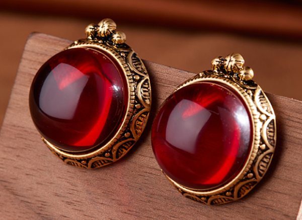 Gorgeous Vintage Handmade Earrings – 18K Gold Simulated Gemstone Design, Exquisite and Luxurious - 图片 3