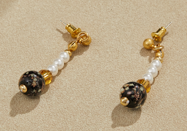 Handmade 18k gold-plated heavy craft retro earrings enamel glass beads earrings - 图片 5