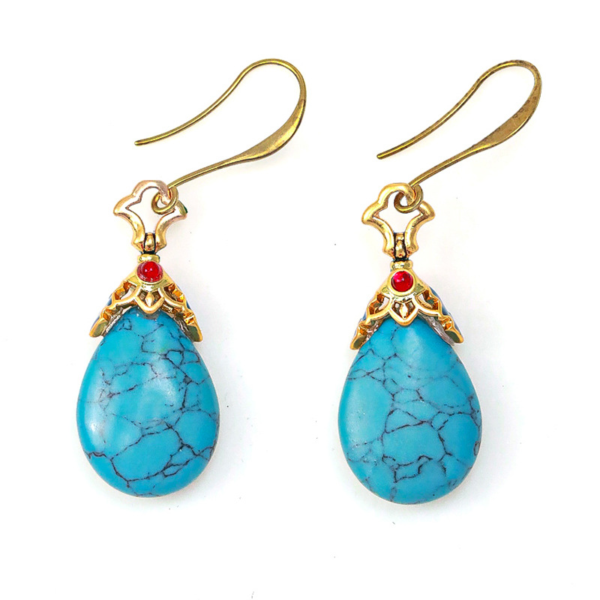 18K Gold Handmade Earrings – Gorgeous Vintage Style with Beautiful Gemstones - 图片 5