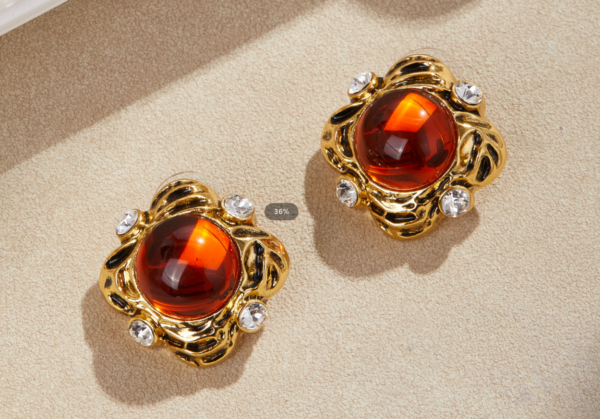 Palace style retro earrings, gold-plated gemstone earrings, fashion and elegance coexist - 图片 3