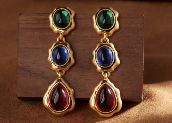 Gorgeous Vintage Gemstone Earrings – Handcrafted in 18K Gold, Classic and Elegant Design - 图片 6