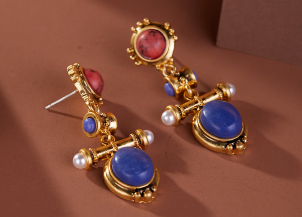 Gemstone Handmade Earrings – Fashion Vintage Design, 18K Gold Plating, Elegant - 图片 3