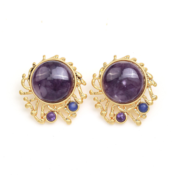 High quality 18K gold gemstone earrings – retro palace style, elegant party and daily design - 图片 4