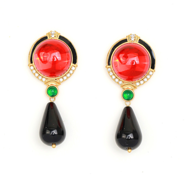 High quality 18K gold gemstone earrings – retro palace style, elegant party and daily design - 图片 12