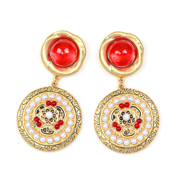 High quality 18K gold gemstone earrings – retro palace style, elegant party and daily design - 图片 14