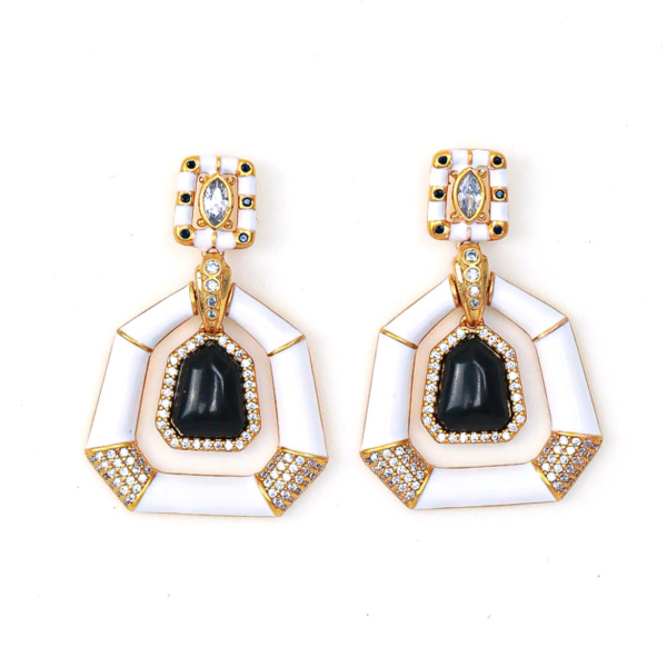 18K gold gemstone earrings – retro palace style design, elegant and high quality, suitable for party and daily wear - 图片 7