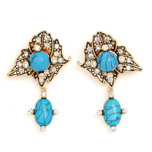 18K gold gemstone earrings – retro palace style design, elegant and high quality, suitable for party and daily wear - 图片 3