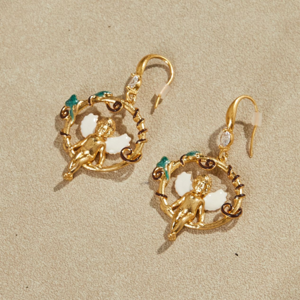 Vintage palace style 18K gold earrings – gemstone pendant, elegant and high quality, suitable for parties and daily wear - 图片 11