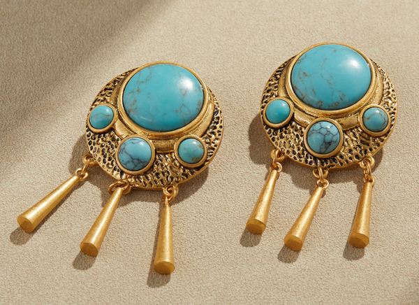 Vintage palace style 18K gold earrings – gemstone pendant, elegant and high quality, suitable for parties and daily wear - 图片 12