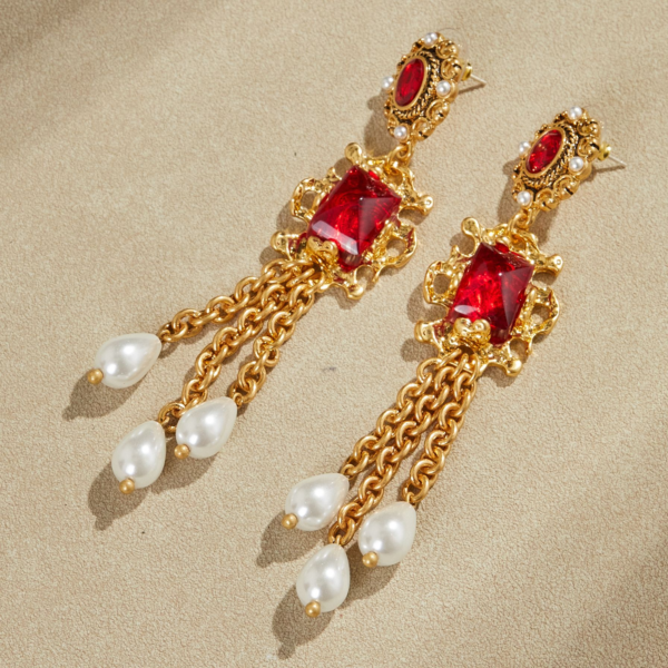 Retro court style earrings – 18K gold gemstone drop earrings, perfect for elegant daily wear and parties - 图片 17