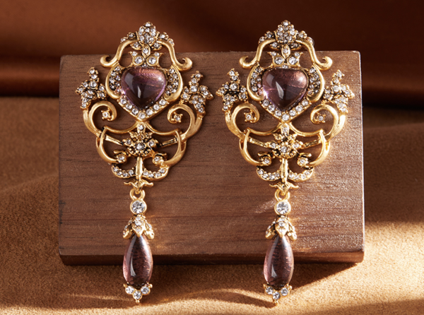 Retro court style earrings – 18K gold gemstone drop earrings, perfect for elegant daily wear and parties - 图片 13