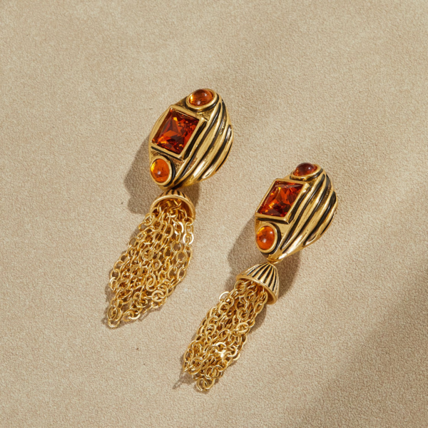 Retro court style earrings – 18K gold gemstone drop earrings, perfect for elegant daily wear and parties - 图片 10