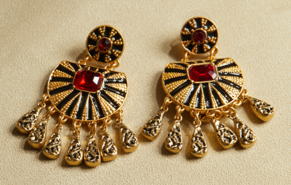 Retro palace style 18K gold earrings – handmade gemstone pendants, European and American fashionable and elegant design - 图片 16